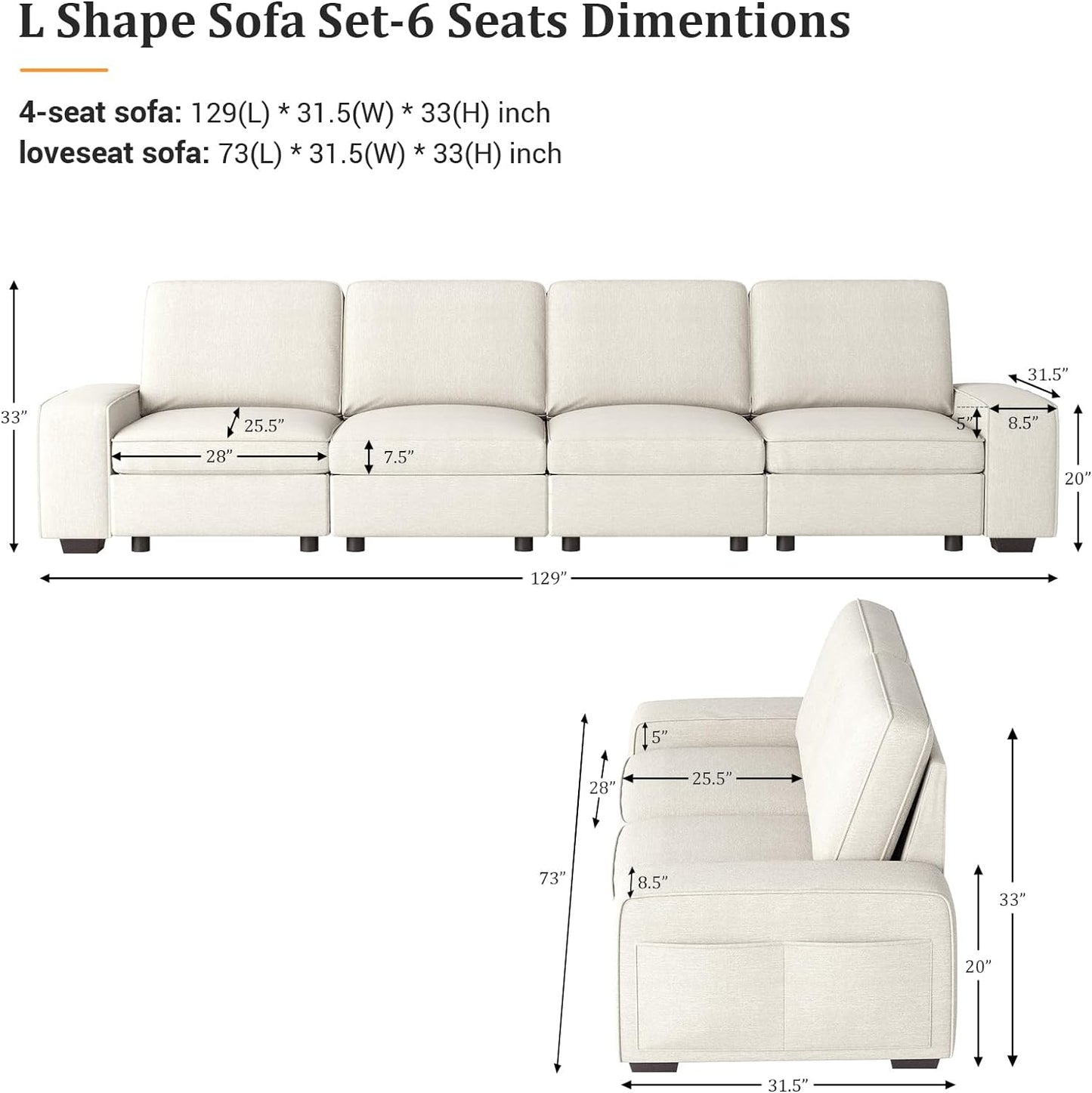 Harkawon 3-Piece Sofa Set for Living Room with Large Storage Space,Comfy Chenille Cover Couch Set (Beige)