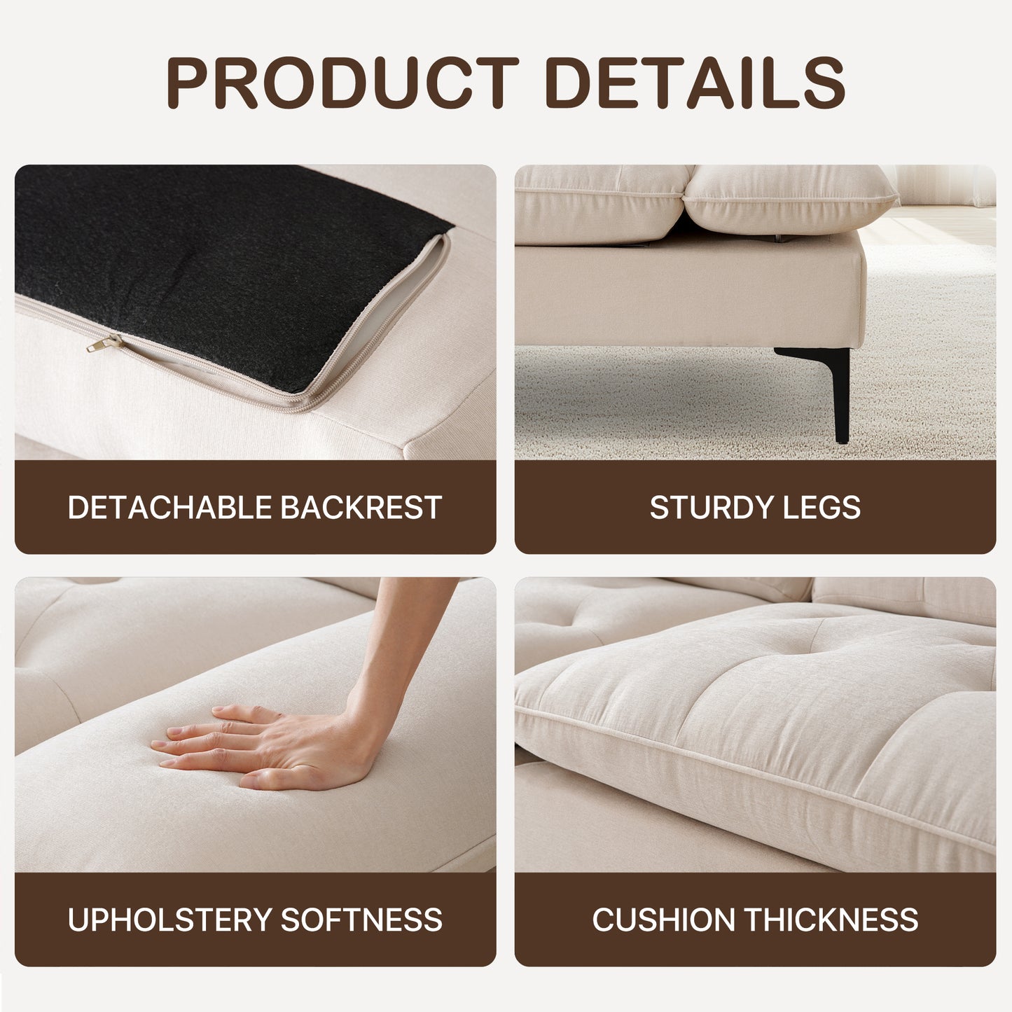 Harkawon 100" Loveseat Sofa, Couches with adjustable Armrests ,Deep Seat Couch with Metal Legs for Apartment