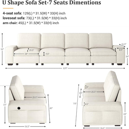 Harkawon 3-Piece Sofa Set for Living Room with Large Storage Space,Comfy Chenille Cover Couch Set (Beige)