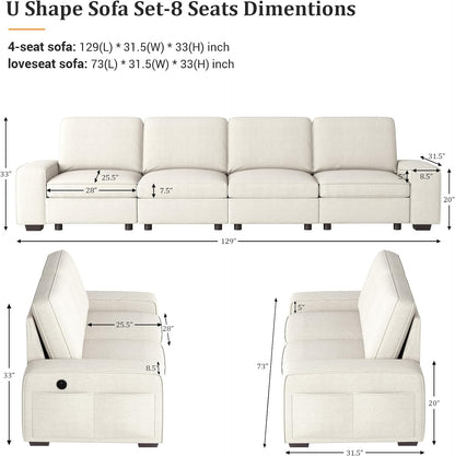 Harkawon 3-Piece Sofa Set for Living Room with Large Storage Space,Comfy Chenille Cover Couch Set (Beige)