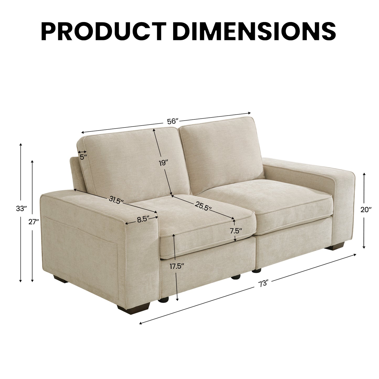 Harkawon Modular Sofa Couch with Large Seats Storage