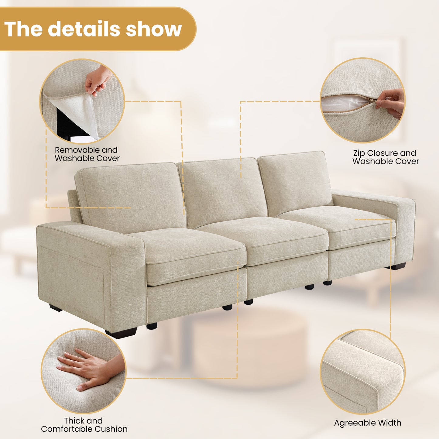 Harkawon Modular Sofa Couch with Large Seats Storage